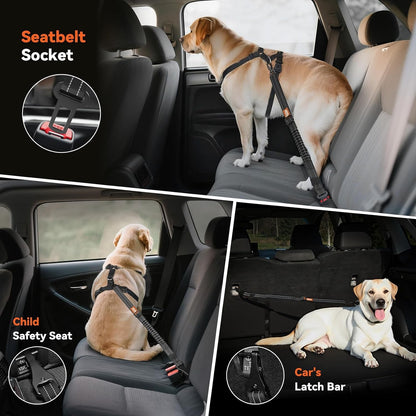 2Pcs Dog Seat Belt, Dog Car Seat Belt Bungee for Pet, Black | Buckle & Hook Latch, Adjustable Reflective Pet Vehicle Tether, 360° Swivel Lock Clasp7