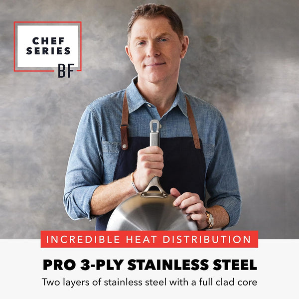 X Bobby Flay 10 Piece Stainless Steel Cookware Set, Tri-Ply Multiclad Pots & Pans, Professional Grade, Oven & Broiler Safe to 600°F, Dishwasher Safe, Durable, Induction Compatible, Silver2
