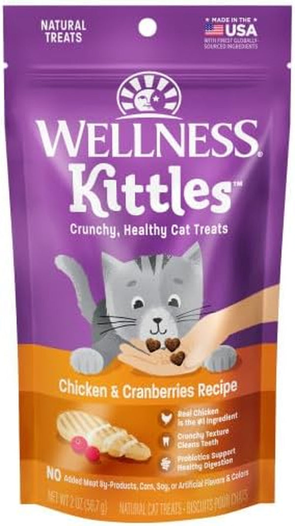 Wellness Kittles Crunchy Cat Treats, All Lifestages, Kitten to Senior, Natural, Grain Free, Chicken and Cranberry Flavor, 2 Oz Bag4