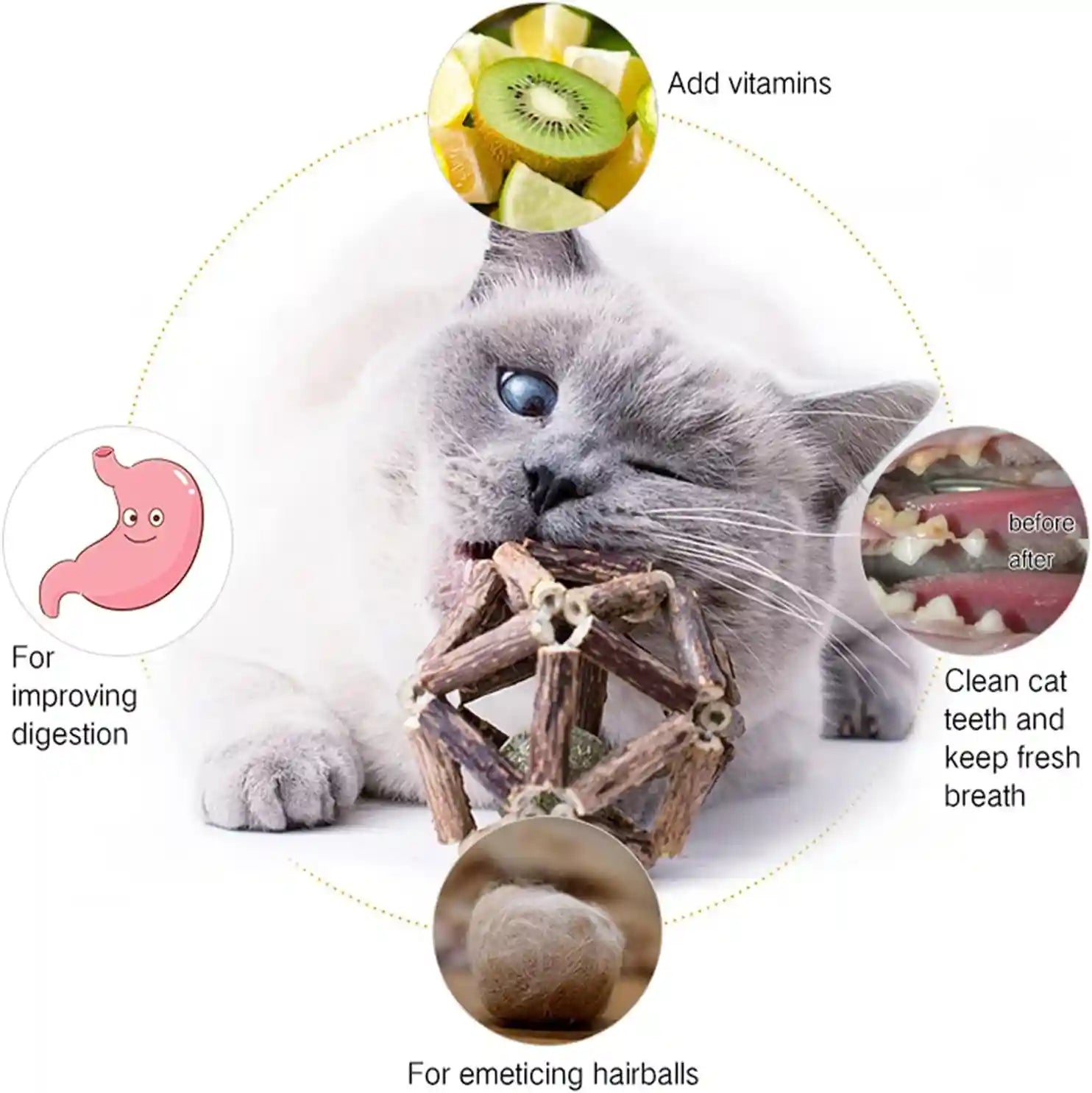 gochanmon-catnip-toys-2pcs-natural-silvervine-stick-catnip-ball-bell-ball-cat-toys-for-indoor-cats-cleaning-teeth-molar-tools-matatabi-cat-chew-toy-kitten-toys-all-breeds