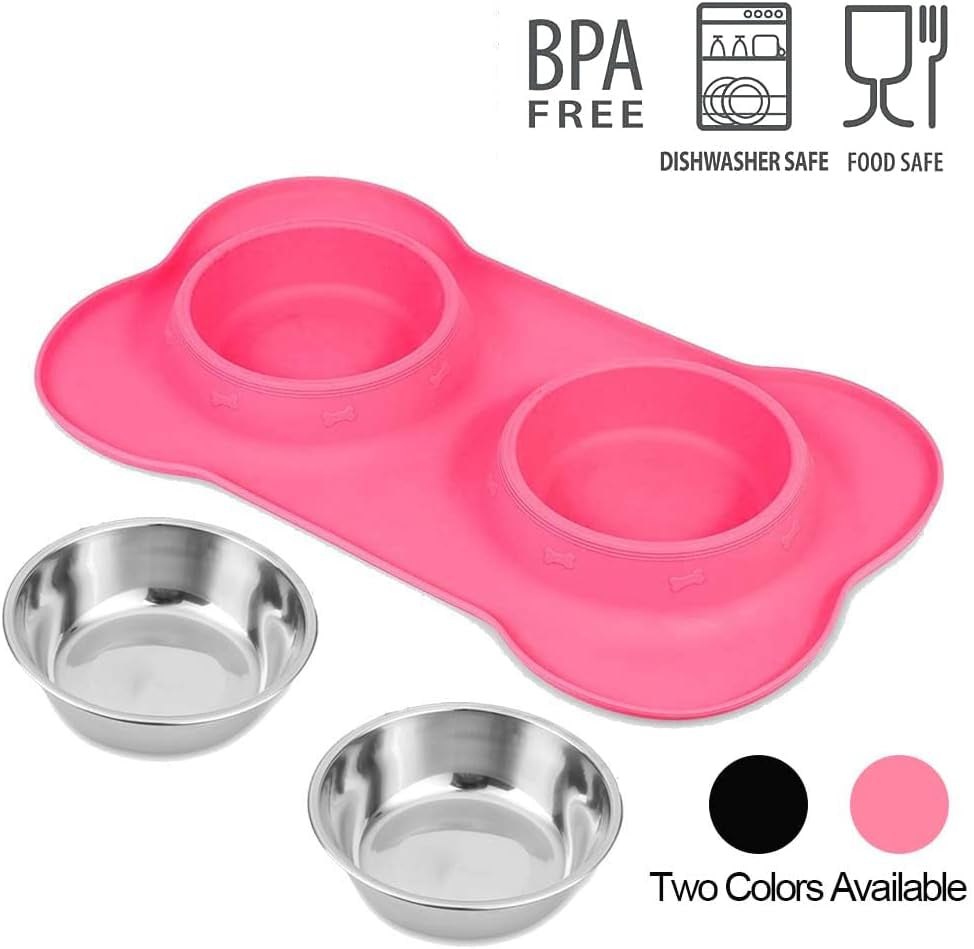 asfrost-dog-food-bowls-stainless-steel-pet-bowls-dog-water-bowls-with-no-spill-and-non-skid-feeder-bowls-with-dog-bowl-mat-for-dogs-cats-and-pets-pink-24-0z-in-total