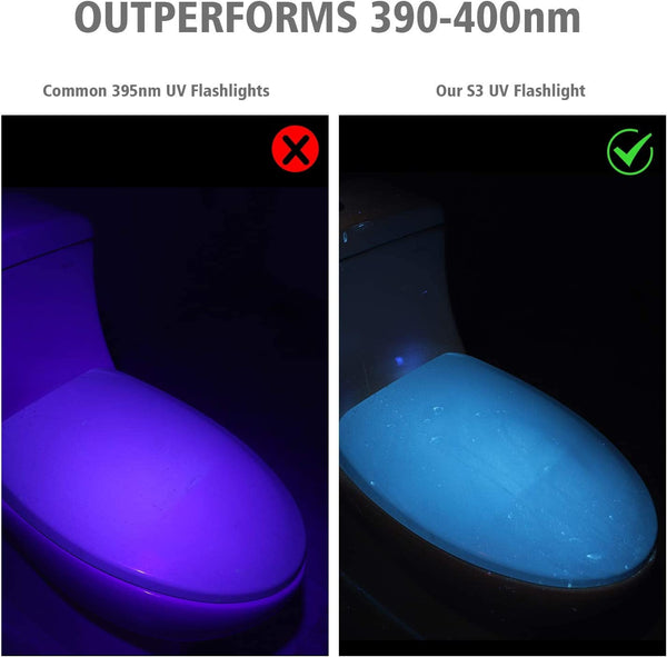 S3 365Nm UV Flashlight with 3 Leds | Powerful Blacklight, Pet Urine Detection, Resin Curing, Rocks, Scorpion4