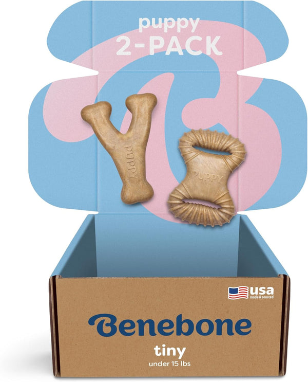 Benebone Puppy 2-Pack Dental Chew/Wishbone Dog Chew Toys, Made in USA, Real Bacon Flavor14