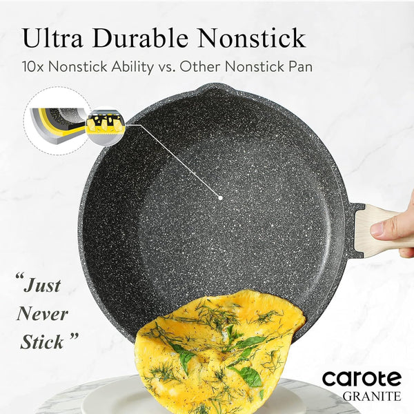 12 Inch Nonstick Deep Frying Pan with Lid, 5.5 Qt Black Granite | Kitchen Non-Toxic PFOA Free Cookware, Covered Sauté Pans All Stovetops Compatible, Easy to Clean3