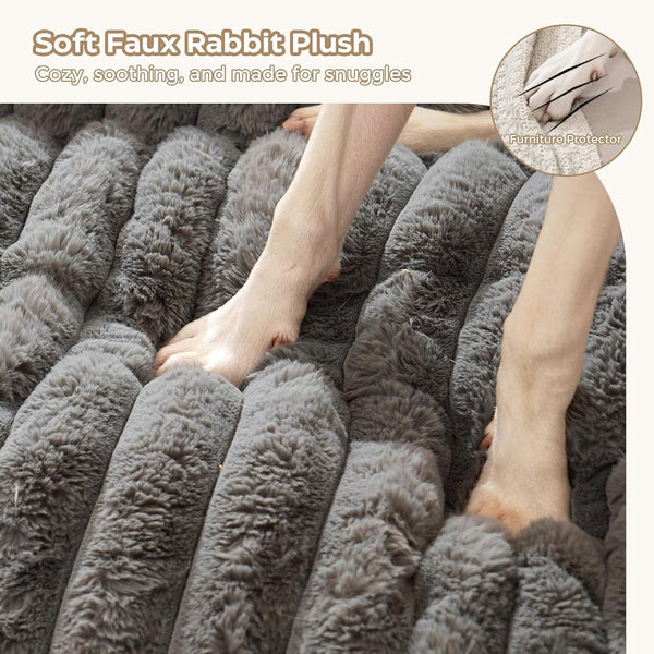 Avont Breathable Dog Couch Mat, Non-Slip Sofa Protector with Soft Plush | Available with Faux Rabbit Fleece and Washable Cover, in M and L, Dark Grey, Light Grey, Brown3