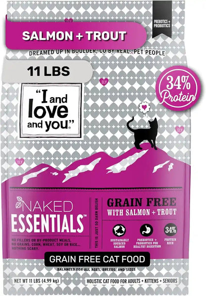I and Love and You Naked Essentials Dry Cat Food - Salmon + Trout - Grain Free, Real Meat, No Fillers, Prebiotics + Probiotics, 3.4Lb Bag12