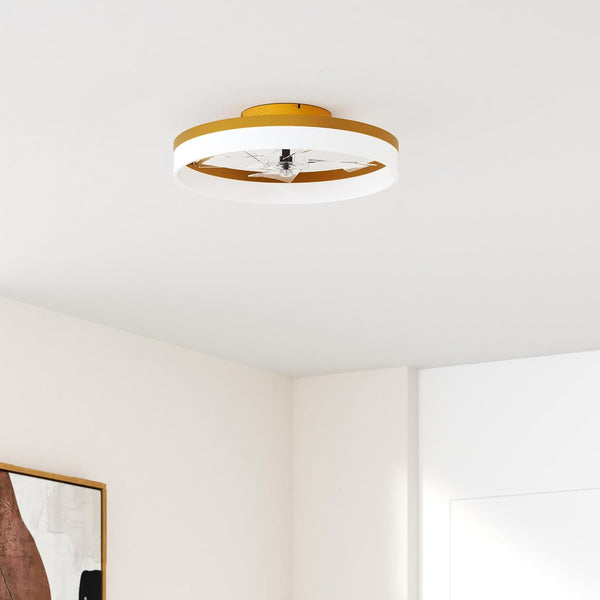 Low Profile Ceiling Fans with Lights and Remote, 19.7In Fandelier Ceiling Fan Flush Mount, 3000K-6500K Smart Bladeless LED Fan Light, Gold Modern Ceiling Fans with Lights for Bedroom2