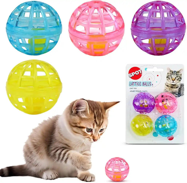 SPOT Lattice Balls Cat Toys - Durable, Fun Balls with Bells Perfect for Swatting and Batting, Colorful Toys to Entertain Indoor Cats and Kittens, - 1.5 Inch, 4 Pcs1