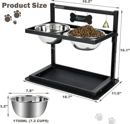Elevated Dog Bowls with Slow Feeder for Large Dogs – Adjustable Raised Stand with 2 Stainless Steel Bowls & Spill-Proof Mat, Non-Slip Dog Feeder for Large & Medium Dogs (Black)2