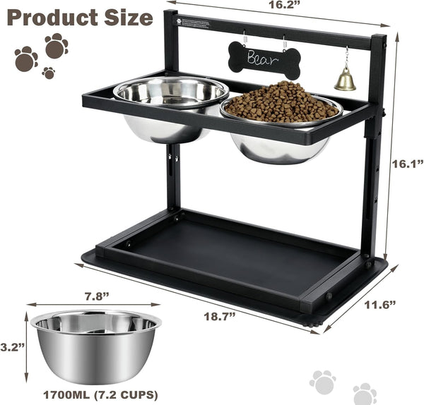 Elevated Dog Bowls with Slow Feeder for Large Dogs – Adjustable Raised Stand with 2 Stainless Steel Bowls & Spill-Proof Mat, Non-Slip Dog Feeder for Large & Medium Dogs (Black)2