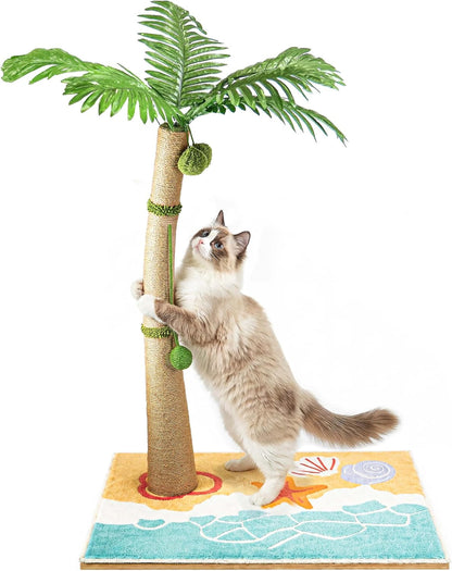 Tall Cat Scratching Post for Indoor Cats Adults, 33'' Large Cat Scratch Post with Perch, Cute Cat Scratching Post with Boho Carpet ＆ Dangling Ball Toys, White11