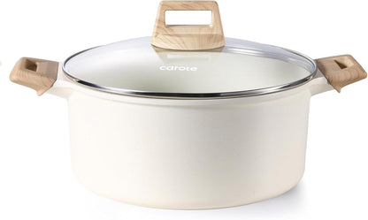 Nonstick Stock Pot with Lid, 6 Quart White Granite | Kitchen Cooker Compatible with All Stoves, Dishwasher Safe, Cookware for Boiling, Simmer, PFOA Free1