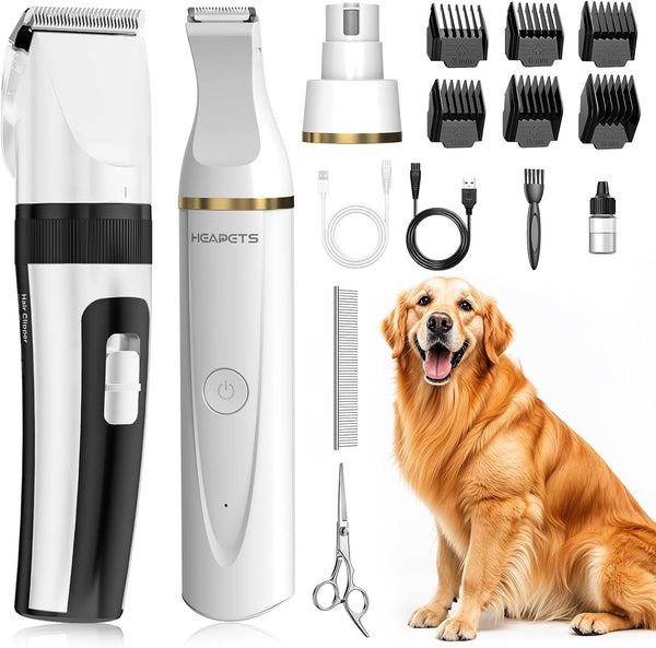 HEAPETS Dog Hair Clippers for Grooming Kit and Dog Paw Trimmer Nail Grinder for Grooming, Low Noise Rechargeable Cordless, Shaver Grooming Supplies for Pet Cats Dogs (Black, White)11