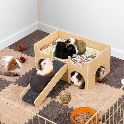MEWTOGO Upgraded Sturdy Wooden Guinea Pig Castle with Stairs & Mat | Easy to Assemble, Sturdy, Playing Hiding House, for Hamsters Bunny Chinchillas Small Animals6