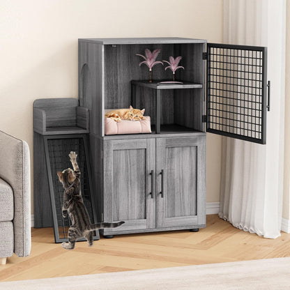 IDEALHOUSE Modern Cat Litter Box Enclosure with Platform, Double Layer Hidden Litter Box, Indoor Washroom, Villa Cat House with Ladder, 33.5" L X 17.9" W X 41.9" H,Dark Grey5