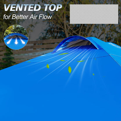 10X10 Pop up Canopy Tent, 1-Button Push Setup Canopy Tent with 1 Sidewall, Adjustable Height Instant Portable Shelter,Portable Roller Bag, Easy Outdoor Sun Shade for Events,4 Weight Bags,Blue3