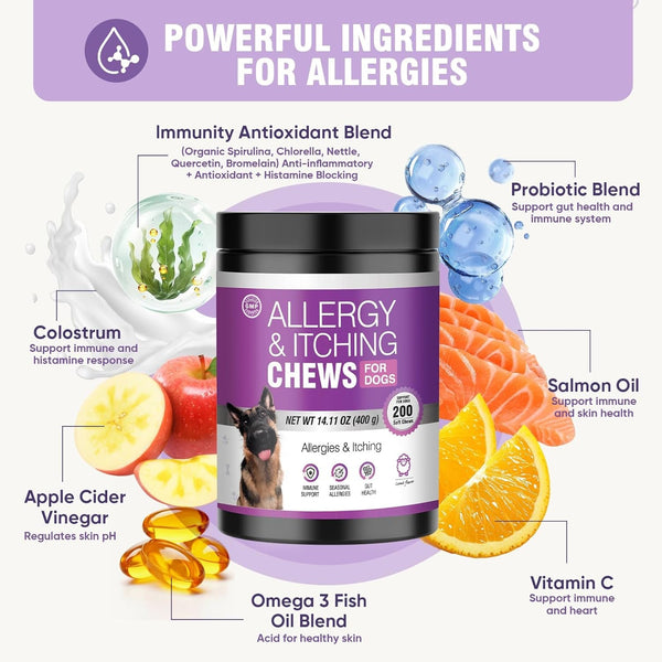Dog Allergy Chews 200Ct - Dog Allergy and Itching Skin Relief anti Itch Aller Immune Bites for Dogs Licking Paws Treatment Relief Itchy Chew Probiotics Vitamins for Skin and Coat Allergies - Lamb | Probiotics & Vitamins Bites for Dogs Licking Paws.Anti-Itch Treatments to Soothe Allergies & Support Healthy Coat Health4