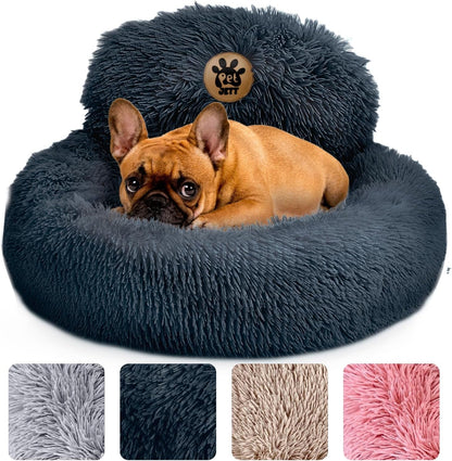 Petjett Calming Dog Bed Medium Size Dog - 30'' Donut Bed, Washable Dog Bed, Anti-Slip & Super Soft Fluffy Plush round Dog Bed, Anti-Anxiety Premium Comfort Pet Bed, Fits Dogs Upto 45 Lbs - Dark Grey24