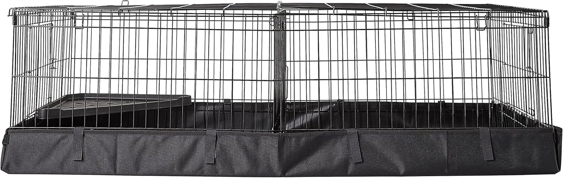 amazon-basics-leakproof-canvas-bottom-guinea-pig-cage-easy-to-clean-small-animal-habitat-with-divider-set-indoor-outdoor-portable-no-tools-needed-47-6l-x-24-2w-x-14h-black