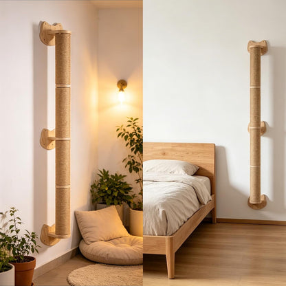 55" Cat Wall Scratcher, Wooden Wall-Mounted Natural Jute Scratching Post | Vertical Scratching Post for Large Cats, Climbing Shelves, Space Saving Cat Tower Alternative for Indoor Cats & Kittens7