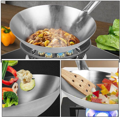 Heavy Duty Stainless Steel Wok Pan Handle 12-Inch round Bottom Cooking Pan for Induction Electric Gas Stoves Versatile Home Cookware Random Style7