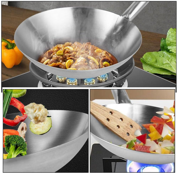 Heavy Duty Stainless Steel Wok Pan Handle 12-Inch round Bottom Cooking Pan for Induction Electric Gas Stoves Versatile Home Cookware Random Style7