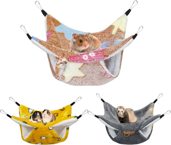 Yedsintu 3 Pcs Guinea Pig Hammock, Rat Ferret Hanging Hammock Guinea Pig Accessories for Small Animals Chinchilla Parrot Sugar Glider Ferret Hamster Squirrel (11"×11")1