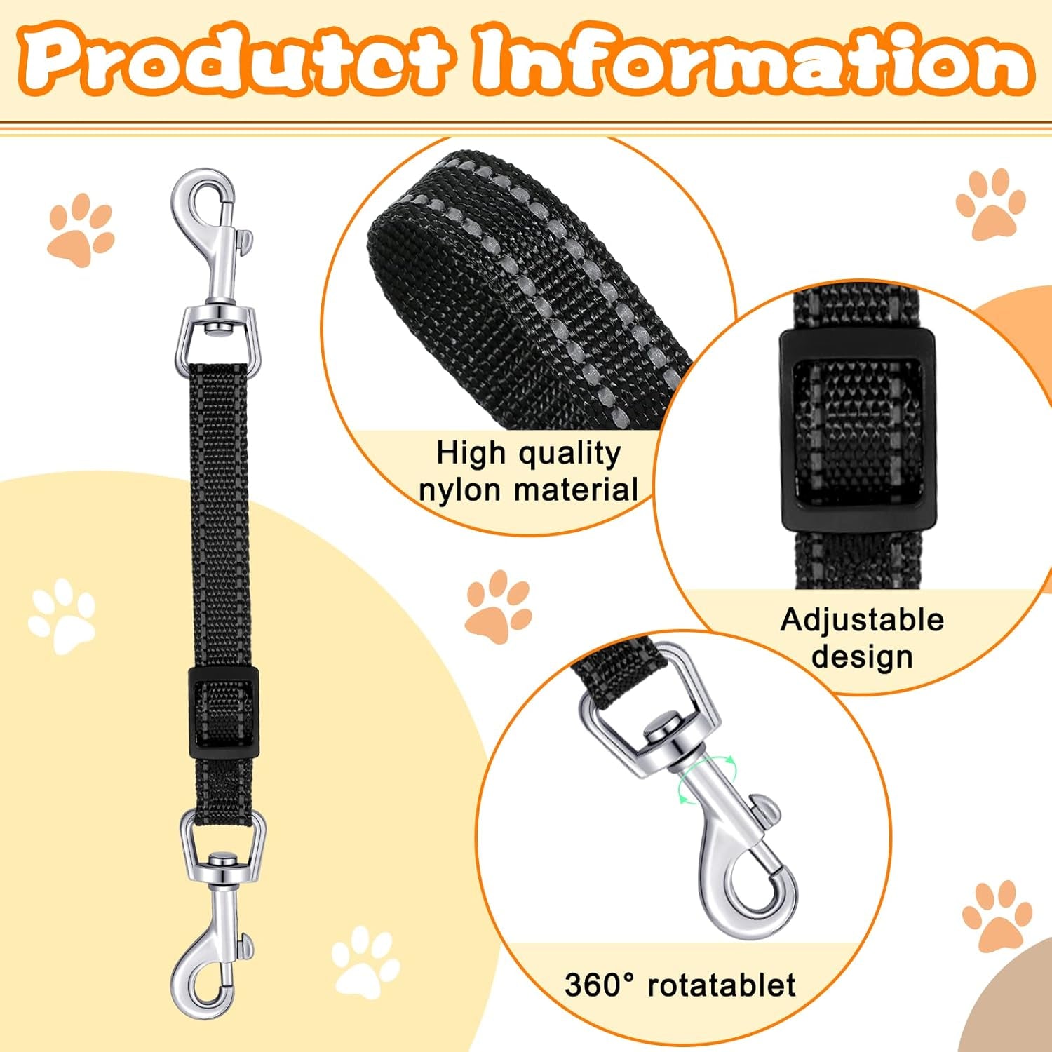 saintrygo-5-pcs-safety-dog-collar-clips-prong-collar-backup-clips-adjustable-reflective-nylon-harness-connector-metal-double-ended-backup-clasp-for-harness-petbright-color