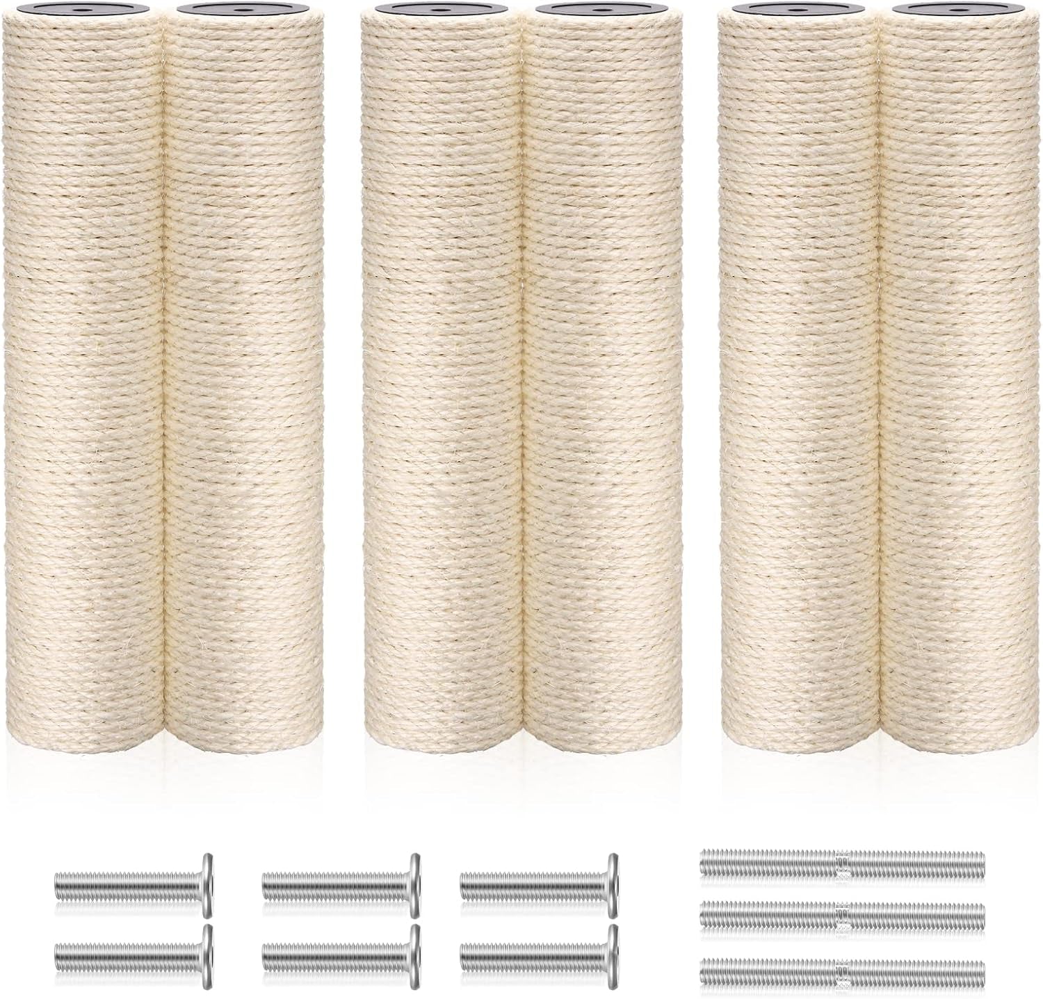 6-pack-cat-scratching-post-replacement-white-hemp-rope-refill-scratching-post-cat-tree-diy-spare-cat-scratcher-large-cat-tower-refurbishment-for-indoor-cats-with-m8-screws-3-5-x-15-8-inches