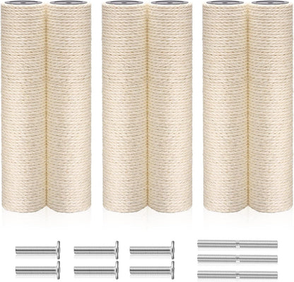 6 Pack Cat Scratching Post Replacement, White Hemp Rope Refill Scratching Post Cat Tree DIY Spare Cat Scratcher Large Cat Tower Refurbishment for Indoor Cats with M8 Screws, 3.5 X 15.8 Inches1