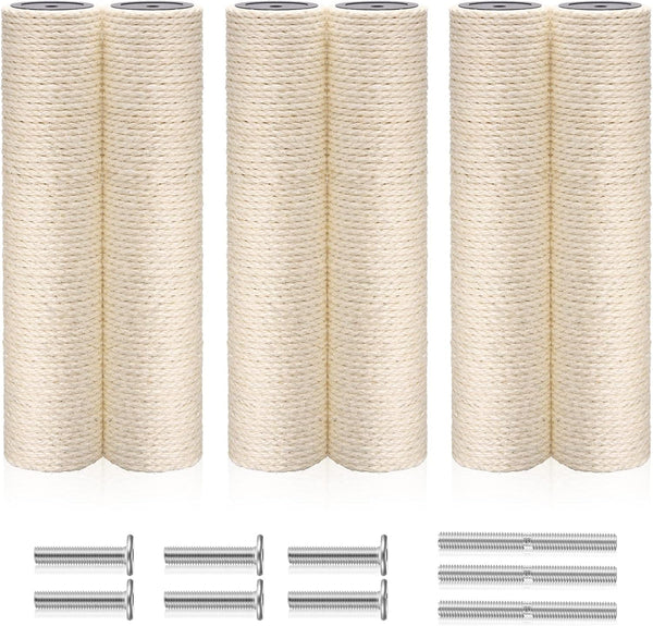 6 Pack Cat Scratching Post Replacement, White Hemp Rope Refill Scratching Post Cat Tree DIY Spare Cat Scratcher Large Cat Tower Refurbishment for Indoor Cats with M8 Screws, 3.5 X 15.8 Inches1