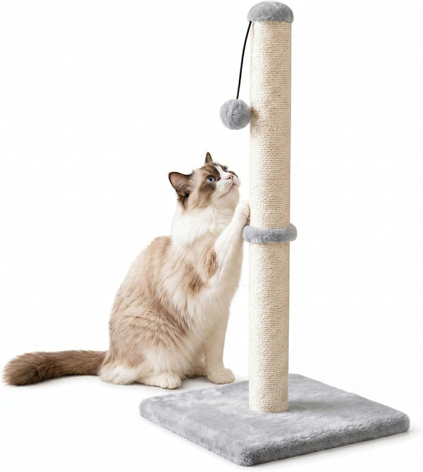 Dimaka 29" Height Tall Cat Scratching Post, Claw Scratcher with Sisal Rope and Covered with Soft Smooth Plush, Vertical Scratch [Full Strectch] for Standard Size Cats(Grey, 29 Inches for All Cats)1