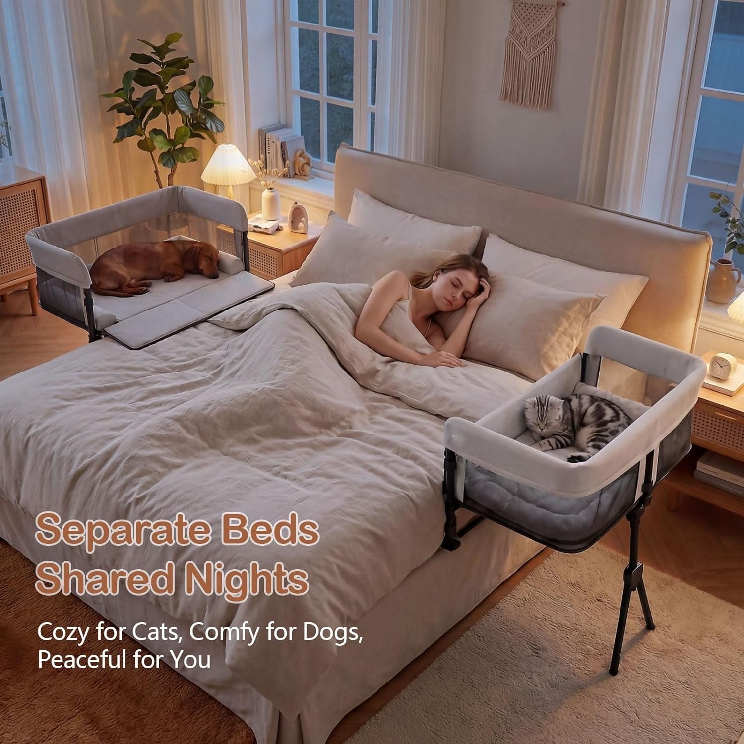 bedside-dog-bed-adjustable-to-human-bed-height-11-inch-guardrail-foldable-portable-pet-bed-attachment-improves-owners-sleep-quality-for-small-size-dogs-40-lbs-all-cats