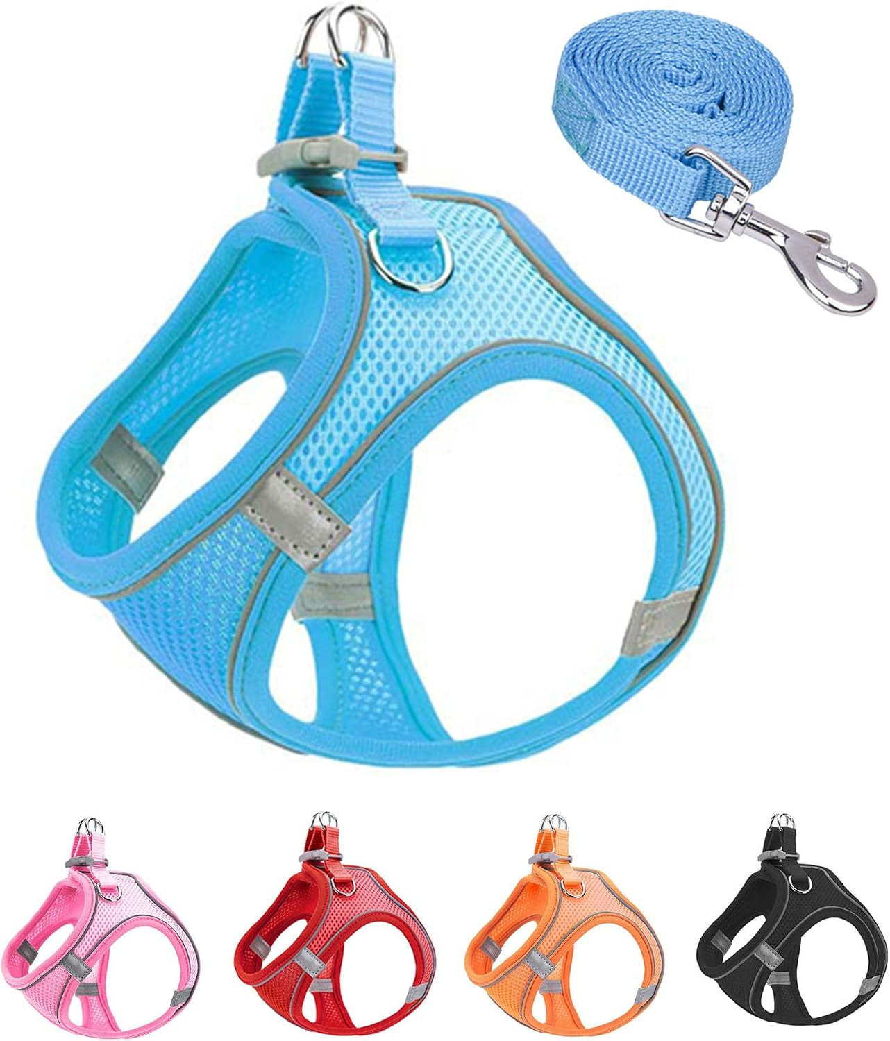 xxxs-pink-soft-mesh-dog-harness-and-leash-set-no-escape-puppy-harnesses-for-training-walking-reflective-adjustable-puppy-vest-for-small-medium-dogs-cats-pink-xxxs