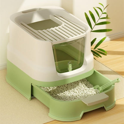 Pet Supplies, Enclosed Top-Entry Cat Litter Box with Lid & Scoop, Large Anti-Splash Drawer Design3