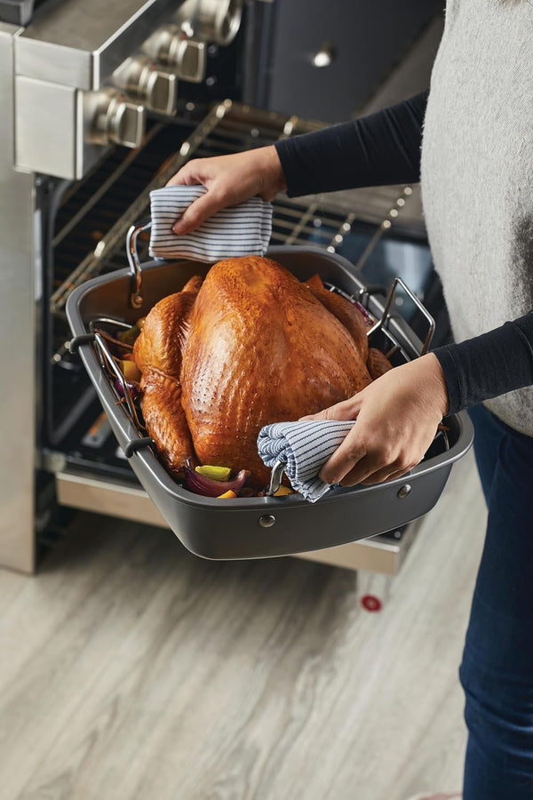 Total Bakeware Nonstick Roaster, Roasting Pan with Rack, 17-Inch X 13-Inch, Gray18
