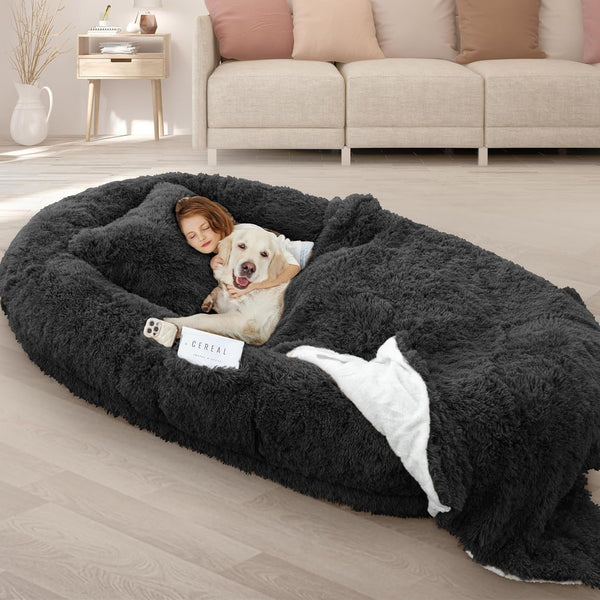 ROOMTEC Human Dog Bed, 71''X45''X12'' Size Fits Adult and Pet Washable Giant People Bed 10 CM Thick Memory Foam Large Oversize Pet Bed with Plump Pillow, Blanket, Strap - Grey16