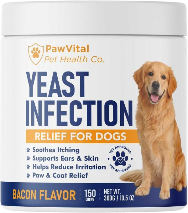 Natural Yeast Infection Treatment for Dogs, 150 Chews – anti Yeast Support for Itchy Skin & Ears – Helps Reduce Irritation & Paw Licking – Probiotic + Herbal Blend – Bacon Flavored Soft Chews1