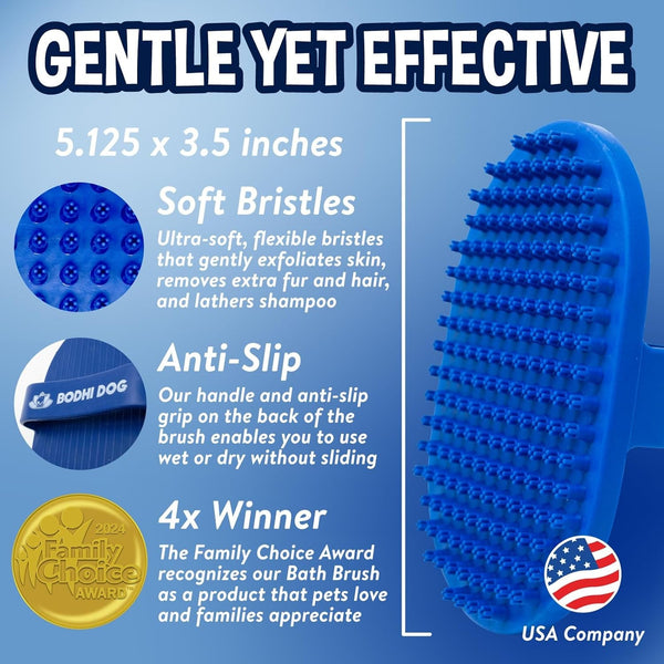 Bodhi Dog Shampoo Brush - Pet Grooming & Bath Supplies for Dogs and Cats - Bath Brush for Long & Short Hair - Premium Scrubber for Shower, Showerhead, Sprayer & Bathing (One Pack, Blue)5