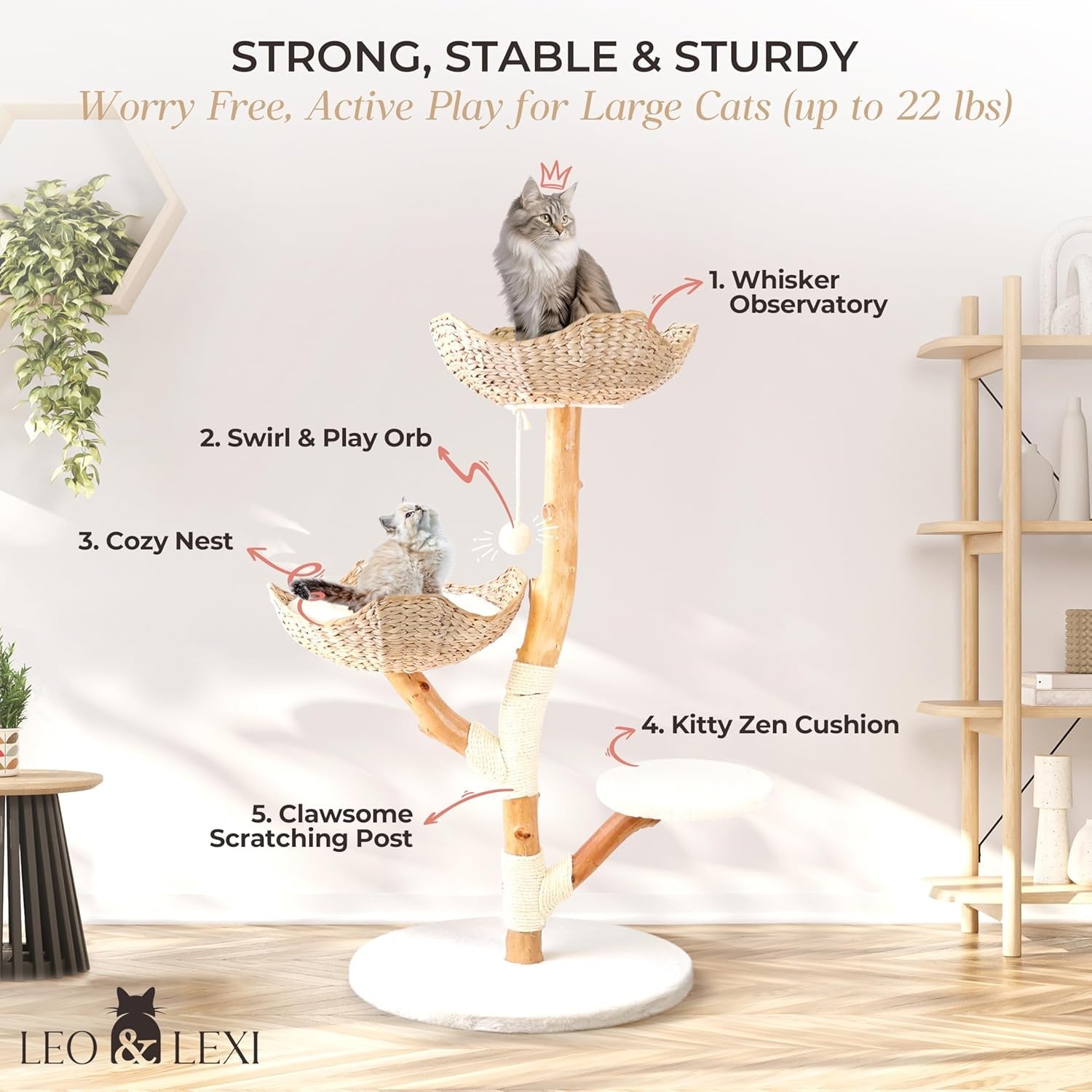 leo-lexi-aesthetic-real-wood-modern-cat-tree-46-inches-tall-sturdy-solid-natural-wood-tower-for-large-cats-scratching-post-with-wicker-basket-bed-luxury-boho-furniture-for-indoor-cats