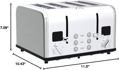 4 Slice Stainless Steel Toaster with Digital Display, Silver | LED Display with Countdown Timer, 6 Browning Levels, Bagel/Defrost/Cancel, Dual Independent Controls, 1.5" Extra Wide Slots9
