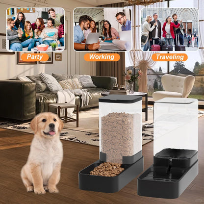 Automatic Cat Feeder and Water Dispenser in Set with Pet Food Bowl,Gravity Dog Waterer and Food Feeder for Small Medium Dog Cat Puppy Kitten Large Capacity(3.3L,Black)7