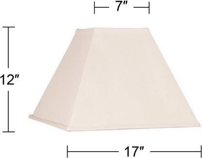 Large Beige Linen Set of 2 Square Lamp Shades 7X17X13 (Spider) | 7" Top X 17" Bottom X 12" High X 13" Slant Replacement for Table + Floor Lamps Tapered Shade Pre-Assembled Harp + Finial4