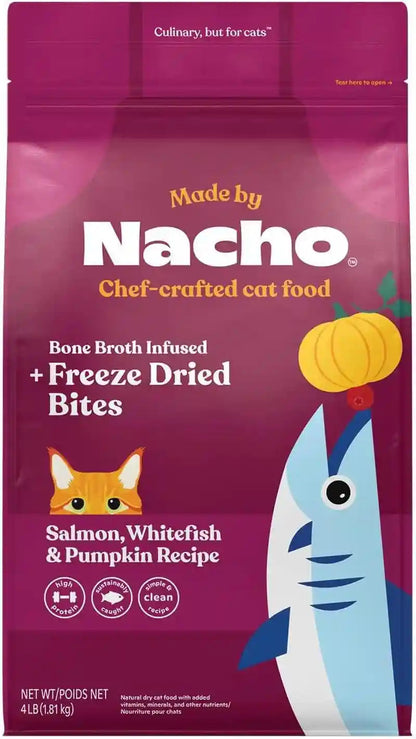Made by Nacho Dry Cat Kibble 4Lb Bag, High Protein and Grain-Friendly Premium Cat Food, Cage-Free Chicken & Pumpkin Recipe, Infused with Bone Broth for Hydration, Limited Ingredients, Single Bag8