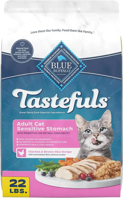 Blue Buffalo Tastefuls Chicken & Brown Rice Recipe Sensitive Stomach Adult Dry Cat Food, Real Chicken First, Deliciously Healthy Natural Cat Food, Natural Ingredients, Supports Digestion, 7-Lb Bag13