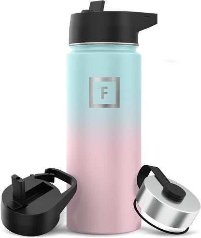 Camping & Hiking Hydration Flask with Straw, Wide Mouth Insulated Stainless Steel Sports Water Bottle - 18 Oz Bubble Gum | Insulated Stainless Steel Sports Water Bottle with Leakproof Straw Lid - BPA Free, Cold 24 Hrs, Sweat Free (Bubble Gum)1