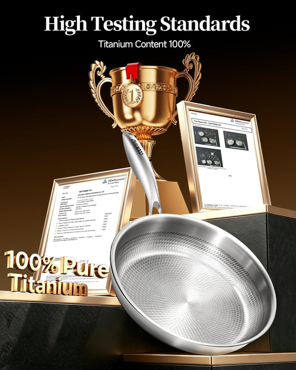 Pure Titanium Pans for Cooking, 8" Frying Pan with Lid,Nonstick | Hammered Pro Skillet,No Coating Cookware PFAS/PFOA/PTFE Free, Oven & Dishwasher Safe, Gas & Induction Compatible,Kitchen5