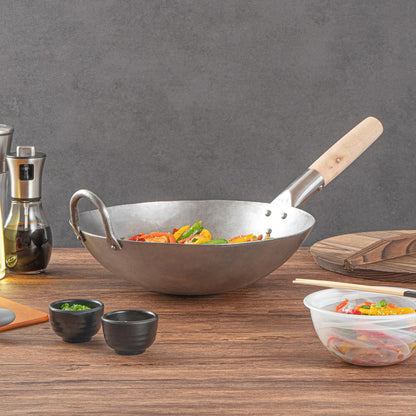 Carbon Steel Wok 1 Pack of 12 Inch Heavy-Duty Stir Fry Pan Silver Hand Hammered Wok Efficient Maneuvering Steel Helper Handle Uniform Heat Distribution Asian Cooking6