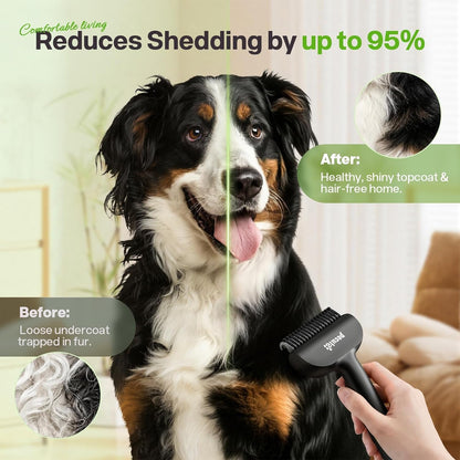 Pecute Self-Cleaning Undercoat Rake for Dogs Cats with Thick Double Coats | 1-Click Clean, 304SS, 18 Rounded Teeth, for Seasonal Heavy Shedding & Matting, Gentle on Pets, Ideal for Long/Dense Coats9