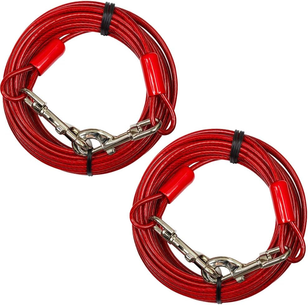 bv-dog-tie-out-cable-30-feet-heavy-duty-dog-lead-up-to-125-pounds-reflective-rust-free-with-quick-release-swivel-clips-360-rotating-clasp-tangle-free-dogs-runner-for-yard-red-single